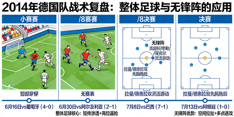 2014年德国队整体足球与无锋阵战术在多场比赛中的应用复盘