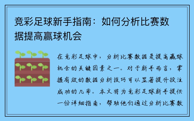 竞彩足球新手指南：如何分析比赛数据提高赢球机会